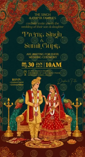 Festive Indian Wedding Invitation Card With Intricate Designs And Cultural Symbols